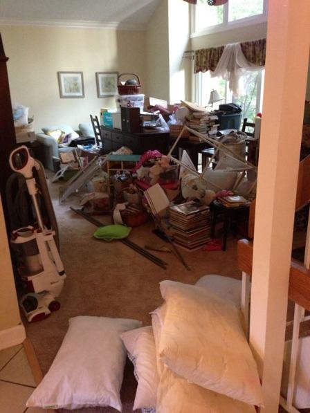 Quoth the husband, without irony: "Yeah, it shouldn't take long at all to get the house back in order."